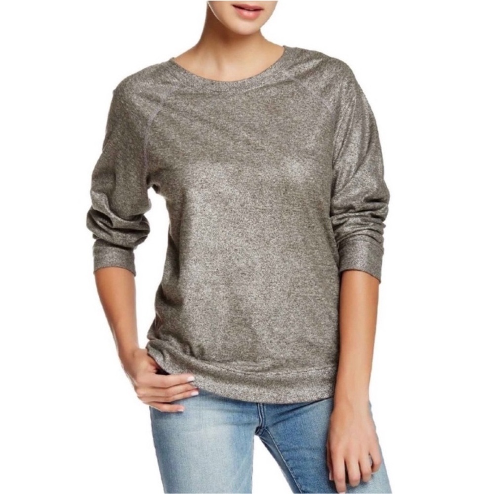 Current/Elliott Heathered Grey/Silver Long Sleeve Crew Top
